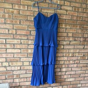 Blue Tiered Pleated Dress
